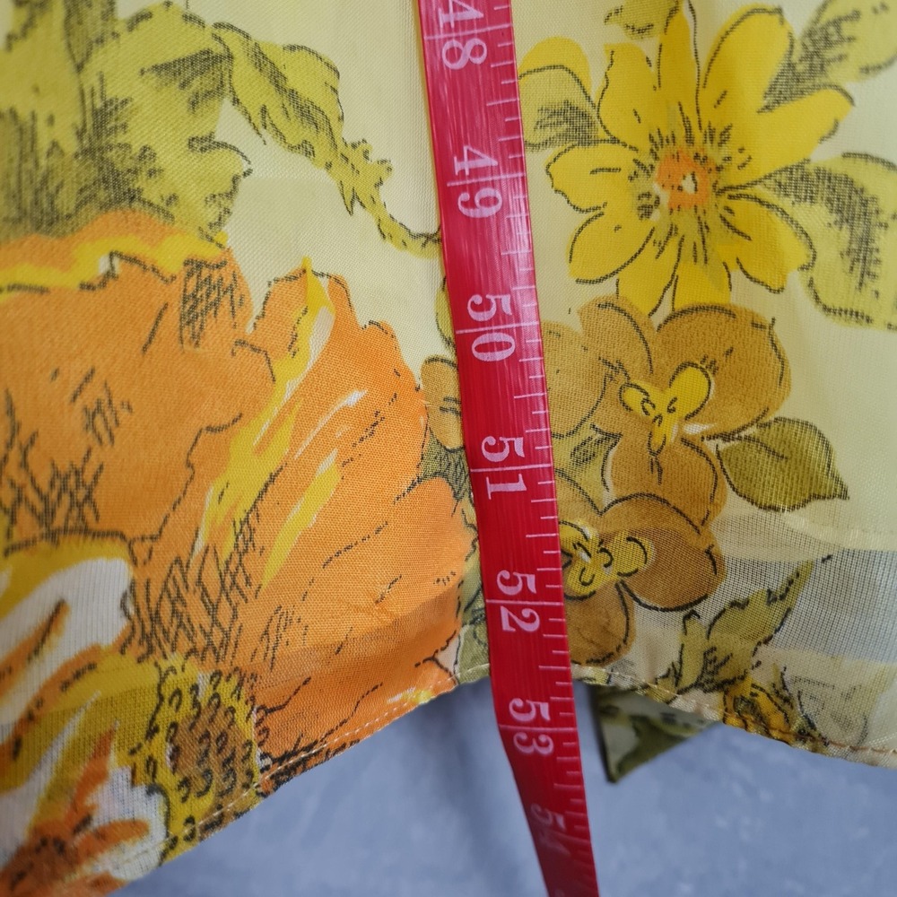 Vntg Floral Dress Jacket Womens 12 Yellow Chiffon Maxi 70s Mod Flutter Sleeve - Picture 15 of 16